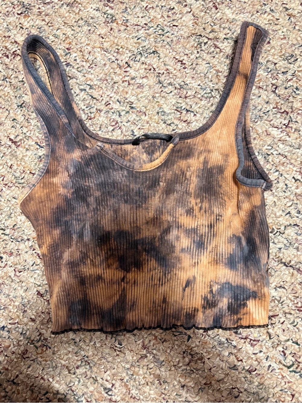 SHEIN Brown & Black Tie-Dye Ribbed Cropped Tank